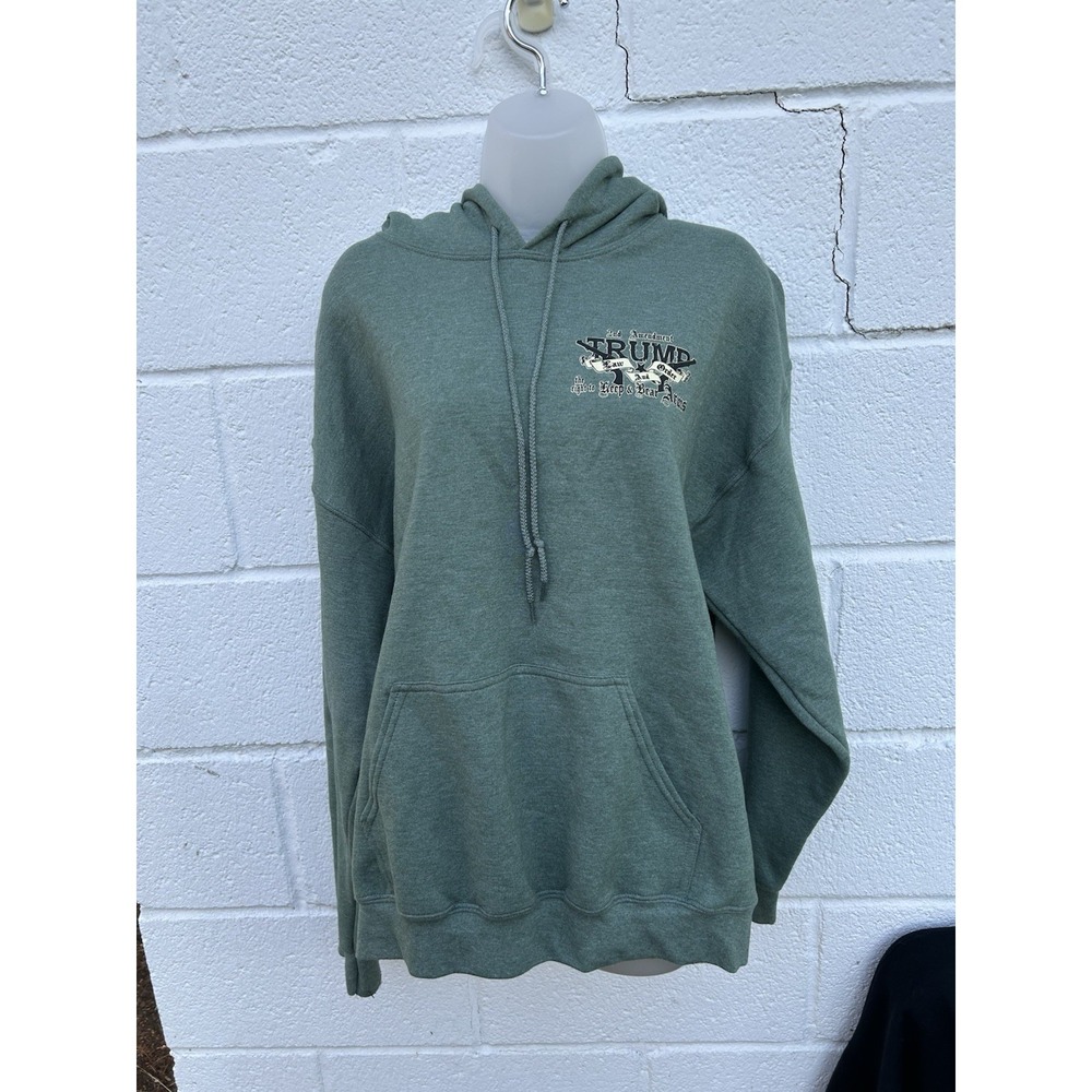 Trump 2nd Amendment Hoodie Sweatshirt Adult Large Green Double Sided USA
